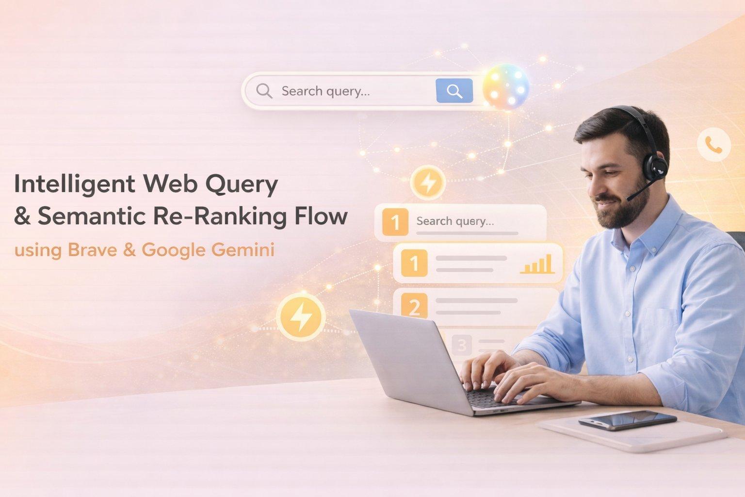 Intelligent Web Query and Semantic Re-Ranking Flow using Brave and Google Gemini