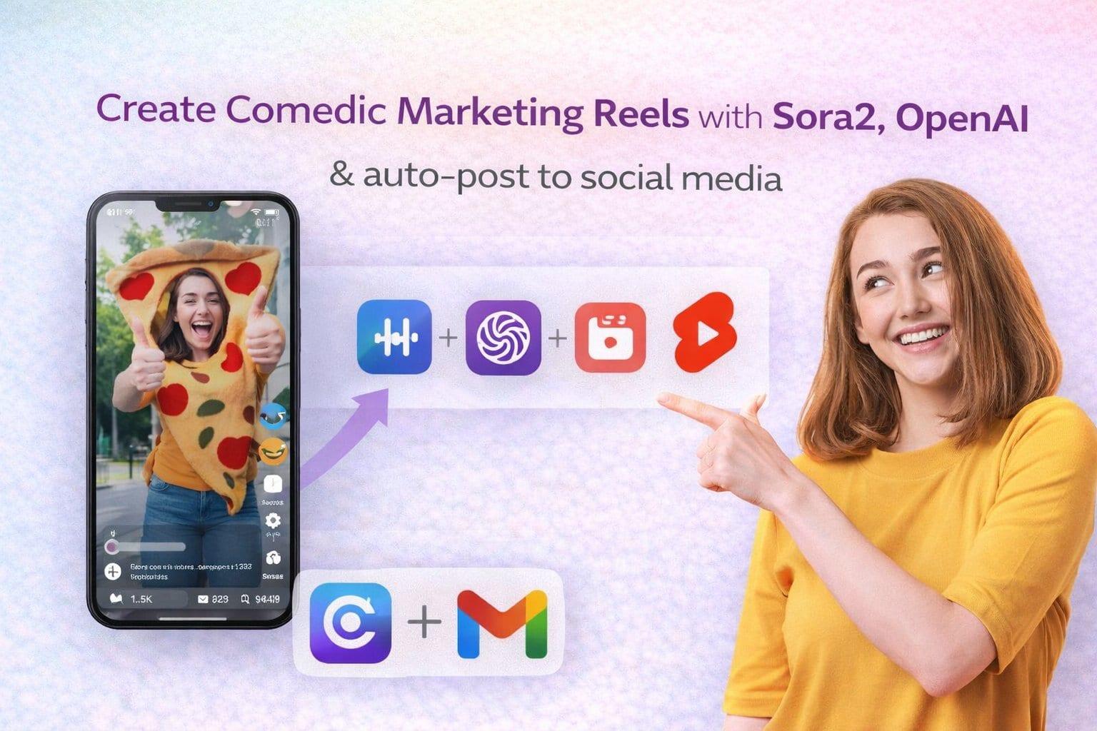 Create comedic marketing reels with Sora2, OpenAI & auto-post to social media